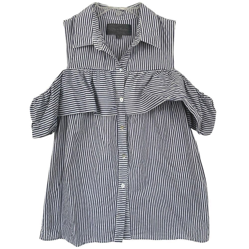 Anthropologie Sunday in Brooklyn Cold Shoulder Striped Button Up Top XS